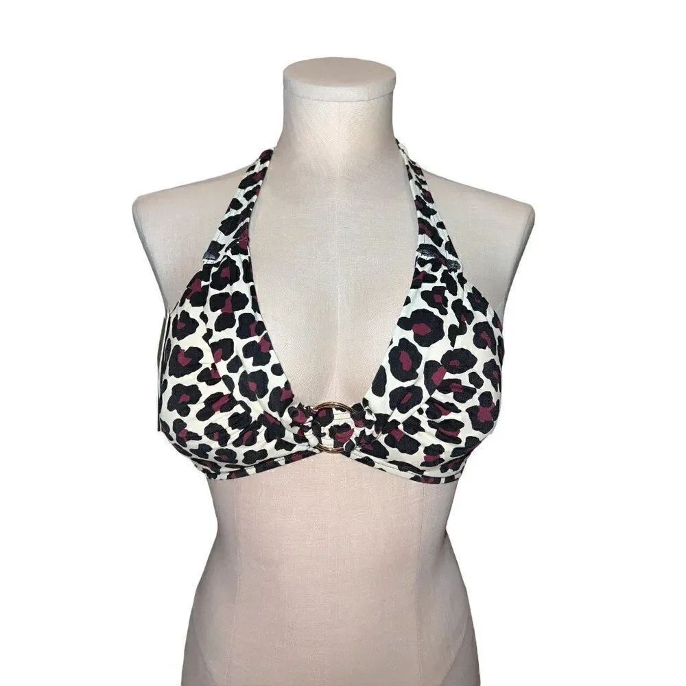 MICHAEL Michael Kors Animal Print Ring Halter Bikini Swim Top Extra Small NWT